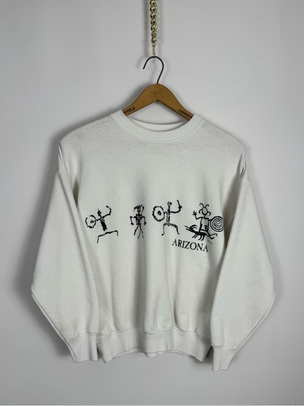 Vintage 90s Arizona Hanes White Crewneck Sweatshirt with Black Graphic
